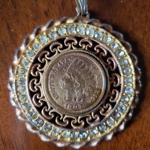Vintage 1907 Indian Head Filigree Pendant Necklace